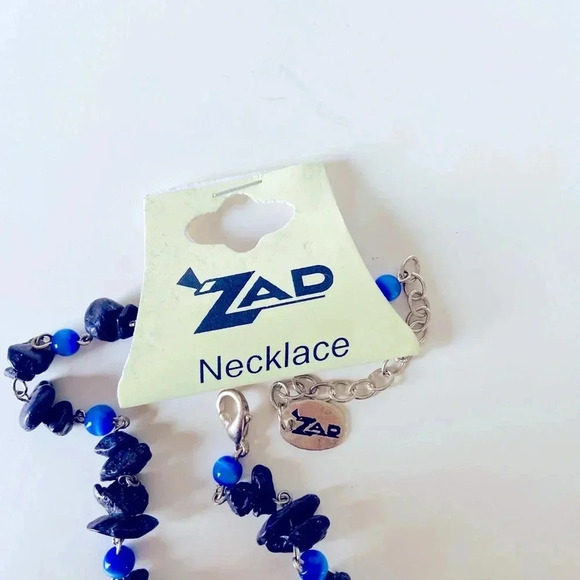 Zad Fashion Jewelry Blue Mini Stone Necklace with Porcelain Style Bead - Picture 3 of 4